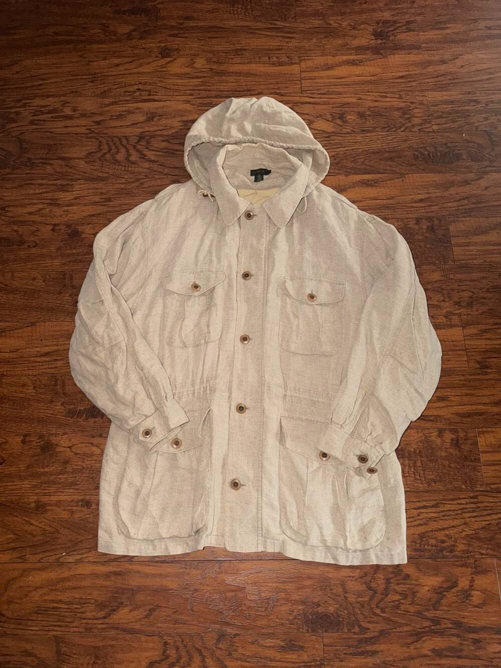 J.Crew Field Jacket Size L Beige Linen Hooded Utility Parka